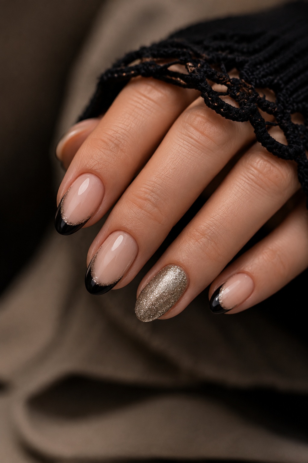 Luxury Black French Manicure With Gold Accent Nails At Onyx Studio Wellingborough