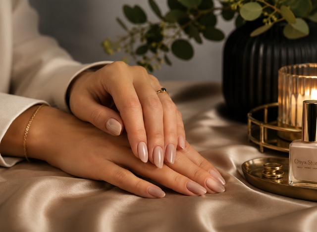 Luxury natural nail manicure treatment at Onyx Studio beauty salon in Wellingborough